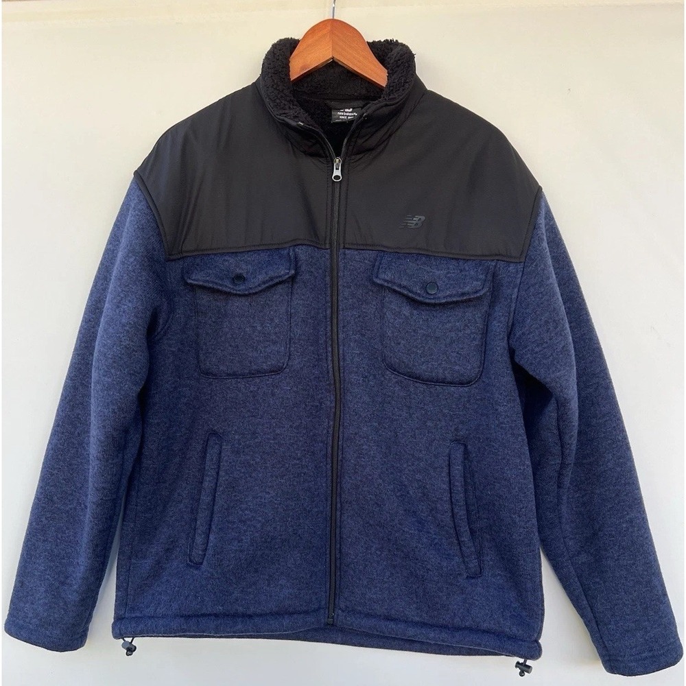 New Balance Full Zip Men's Size‎ Large Fleece Jacket Black Blue Outdoors